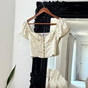 Princess Polly | Women’s Allyson Yellow Floral Puff Sleeve Cropped Top